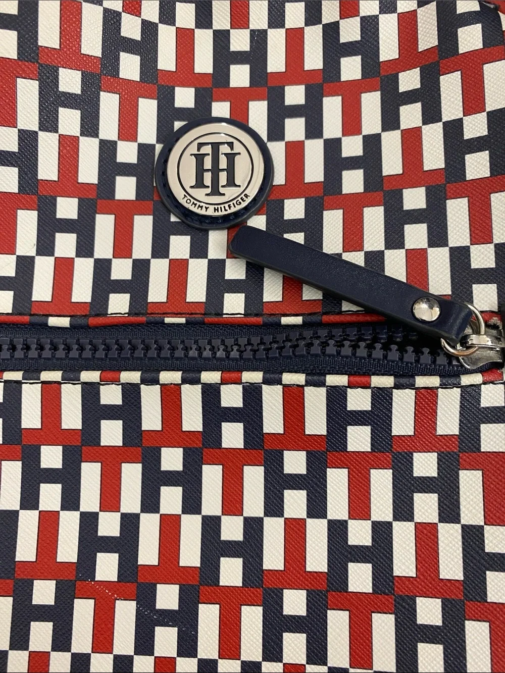 Tommy Hilfiger Red, Navy & White Monogram Pattern Backpack Unisex)